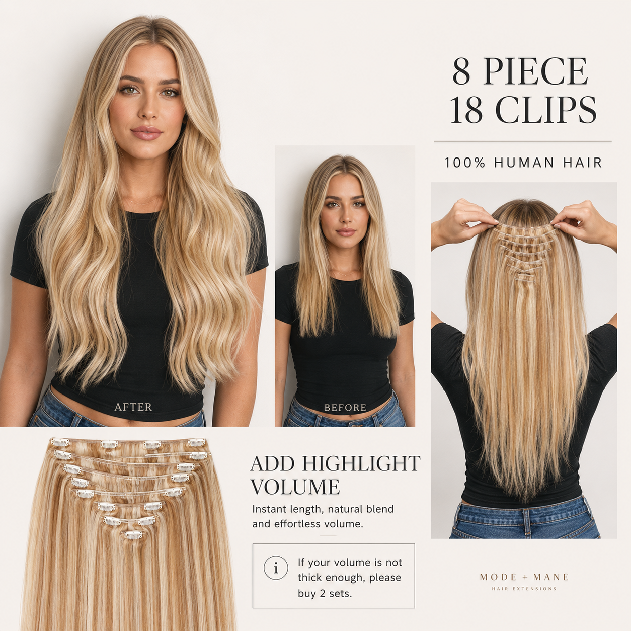 The Volume Edit™ 8-Piece Remy Human Hair Clip-In Extensions