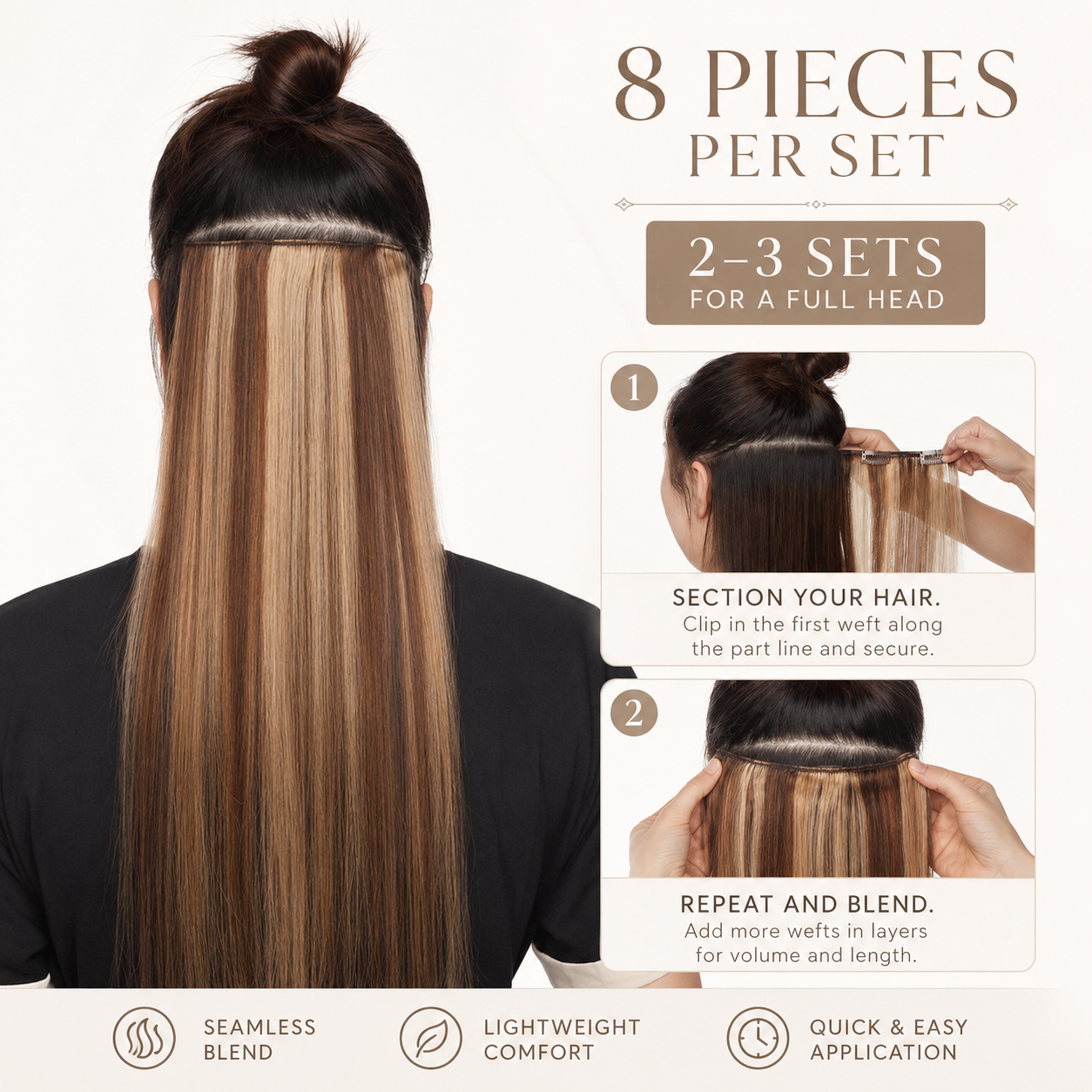 The Volume Edit™ 8-Piece Remy Human Hair Clip-In Extensions